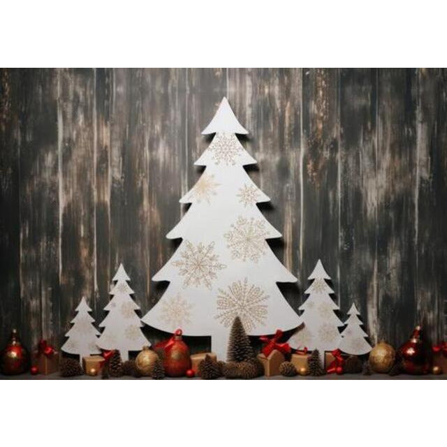 Allenjoy Cardboard Christmas Trees Backdrop Snowflakes Rustic Wooden Photoshoot Background