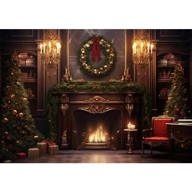 Allenjoy Christmas Fireplace Photography Backdrops Christmas Living Room Interior Photo Background