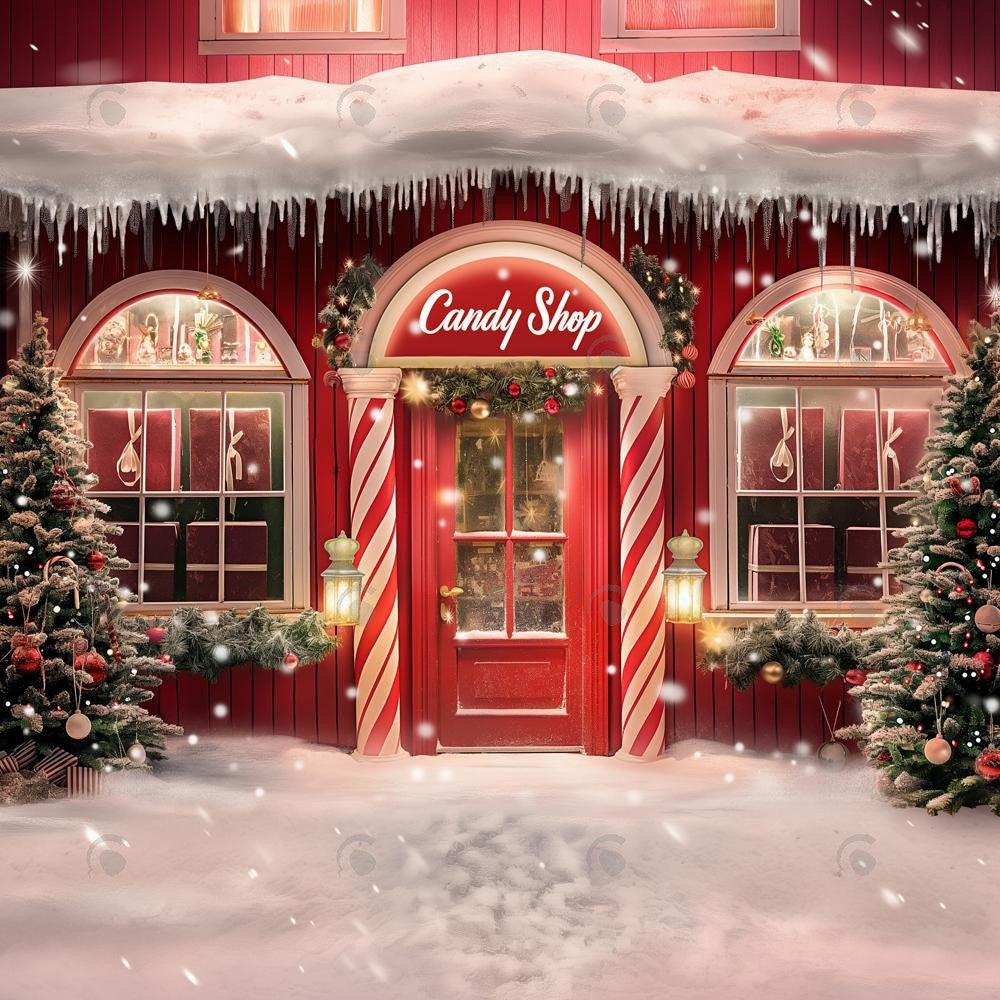 Santa Claus Lane Candy Shop Photography Backdrop GBSX-99889