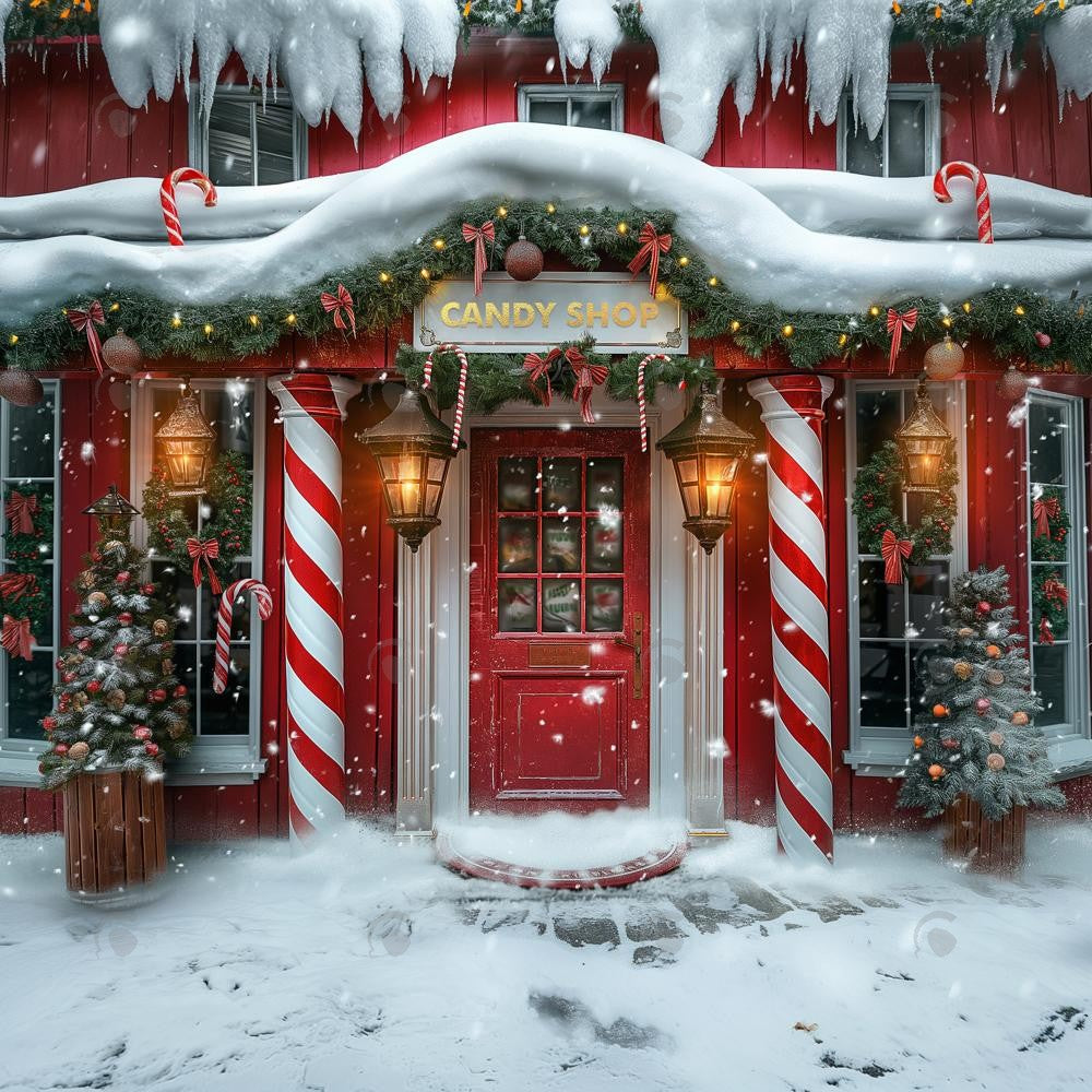 Santa Claus Lane Candy Shop Photography Backdrop GBSX-99890
