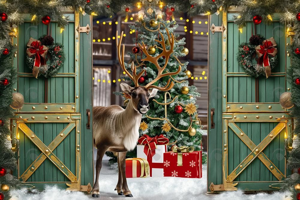 Santa Village Reindeer Barn Photography Backdrop GBSX-99891