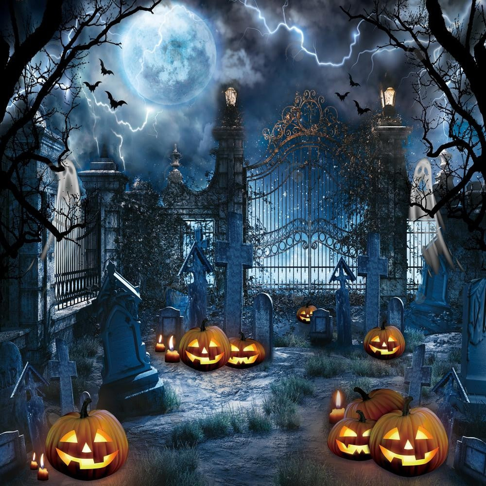 Allenjoy Spooky Halloween Cemetery Photography Backdrop Gbsx-00936