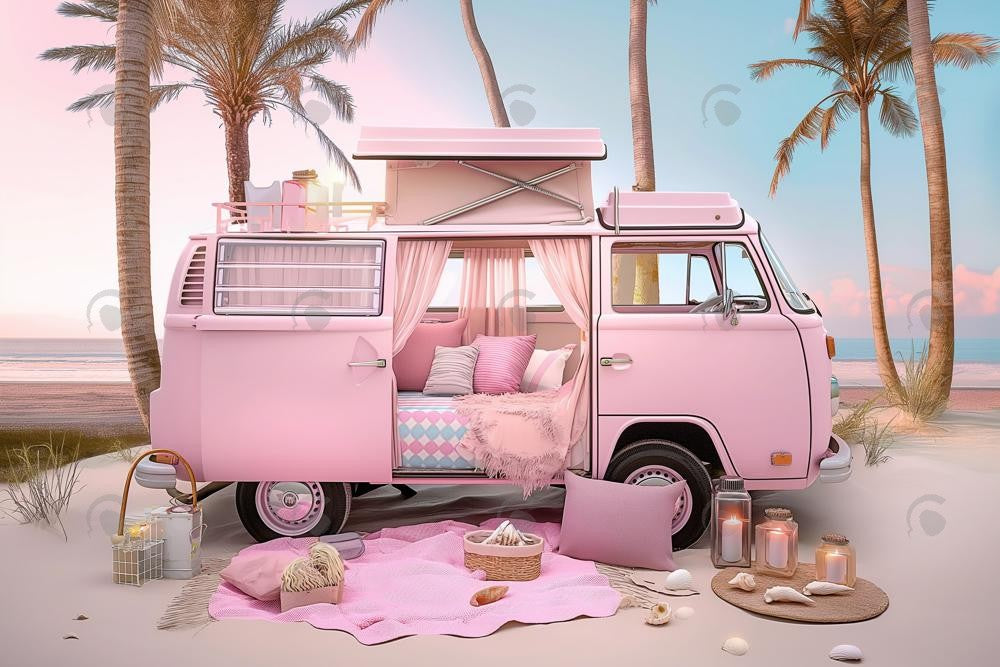 Allenjoy Summer Pink Camper Photography Backdrop Gbsx-00310