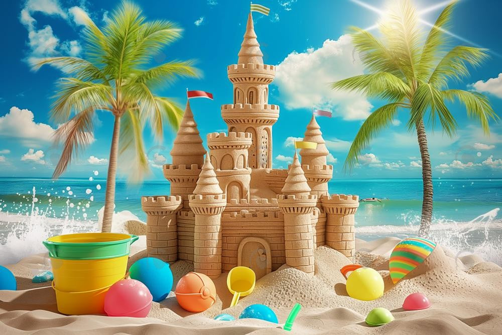 Allenjoy Summer Sea Sand Castle Photography Backdrop Gbsx-00383