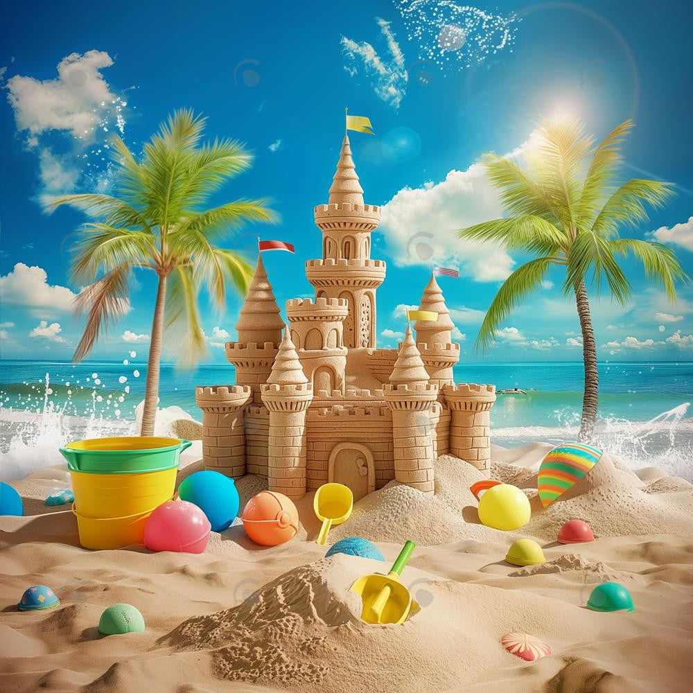 Allenjoy Summer Sea Sand Castle Photography Backdrop Gbsx-00383