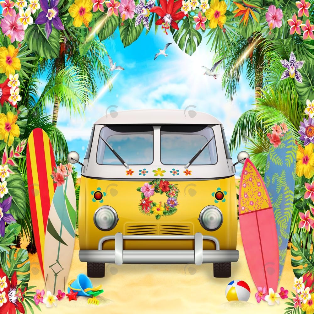 Tropical Summer Bus Photography Backdrop GBSX-99939