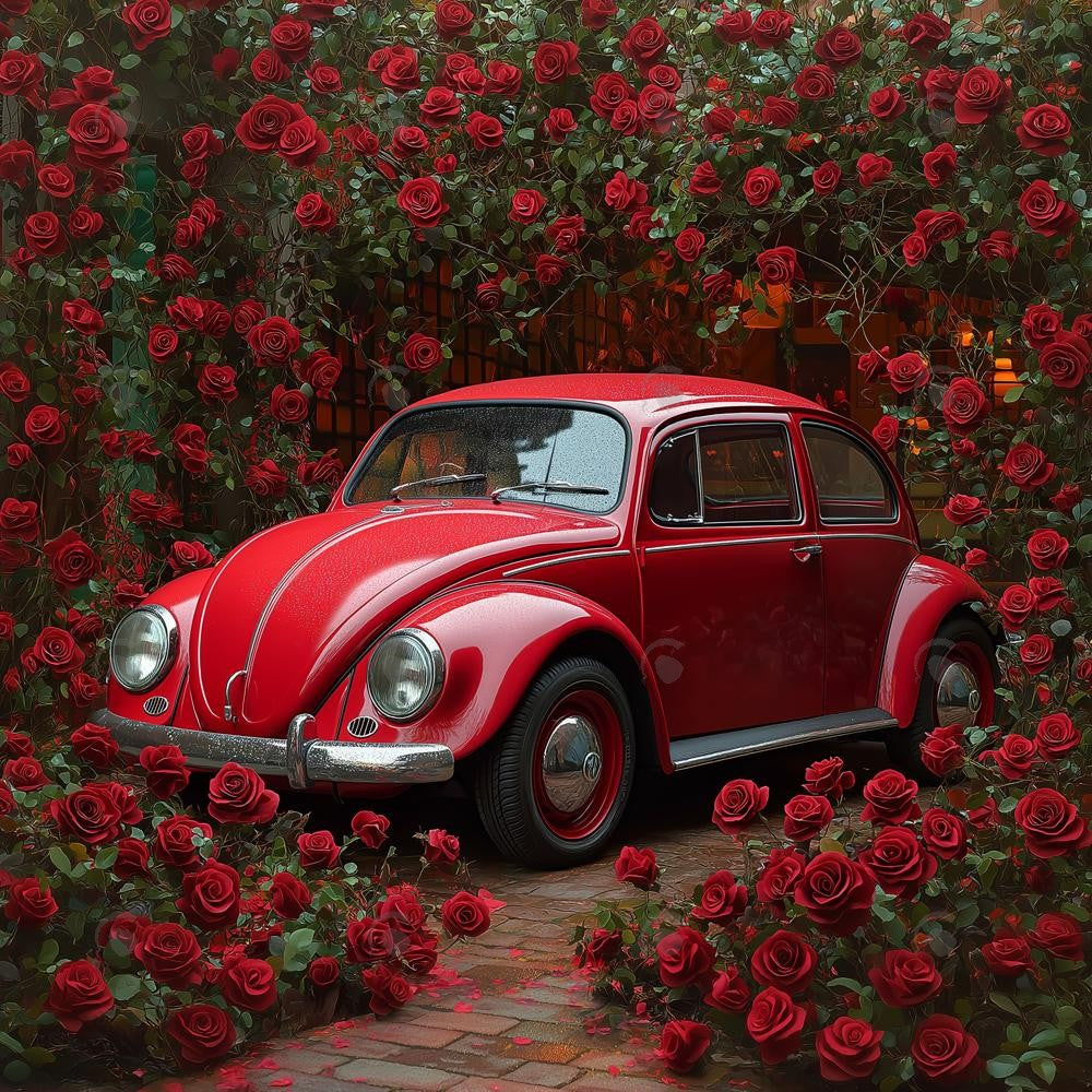 Allenjoy Valentine Flower Red Car Photography Backdrop Gbsx-01306