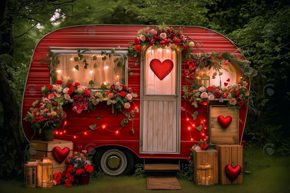 Allenjoy Valentine Flowers Outdoor Camping Van Photography Backdrop Gbsx-01324