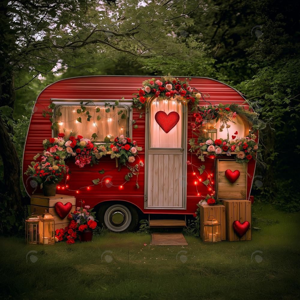 Allenjoy Valentine Flowers Outdoor Camping Van Photography Backdrop Gbsx-01324