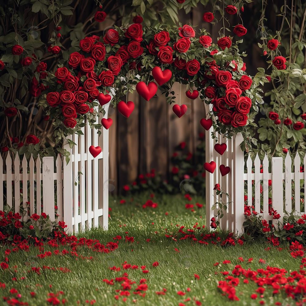 Allenjoy Valentine Garden Rose Flower Arch Photography Backdrop Gbsx-01429