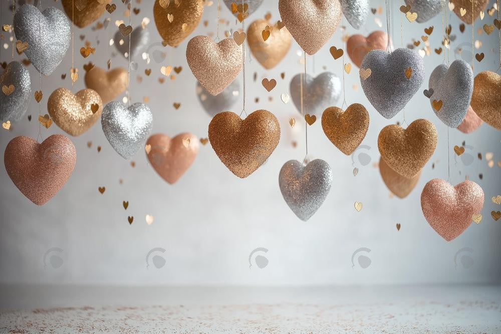 Allenjoy Valentine Hanging Gold And Silver Hearts Photography Backdrop Gbsx-01426