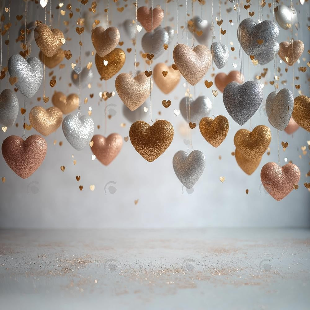 Allenjoy Valentine Hanging Gold And Silver Hearts Photography Backdrop Gbsx-01426