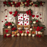 Allenjoy Valentine I Love Bears Wooden Wall Floral Photography Backdrop Gbsx-01365