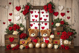 Allenjoy Valentine I Love Bears Wooden Wall Floral Photography Backdrop Gbsx-01365