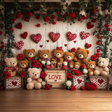 Allenjoy Valentine I Love Bears Wooden Wall Floral Photography Backdrop Gbsx-01366