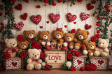 Allenjoy Valentine I Love Bears Wooden Wall Floral Photography Backdrop Gbsx-01366