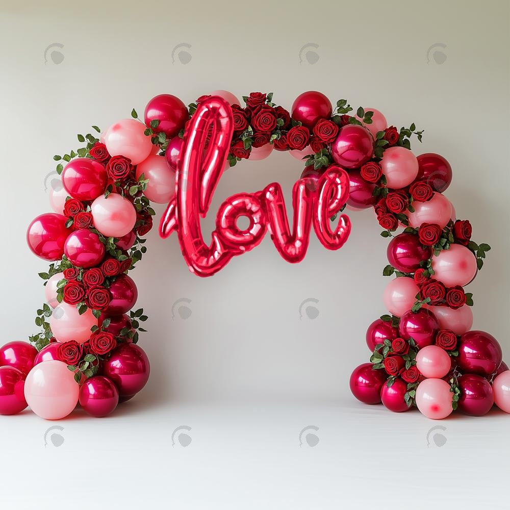 Allenjoy Valentine Love Balloon Arch With Roses Photography Backdrop Gbsx-01414