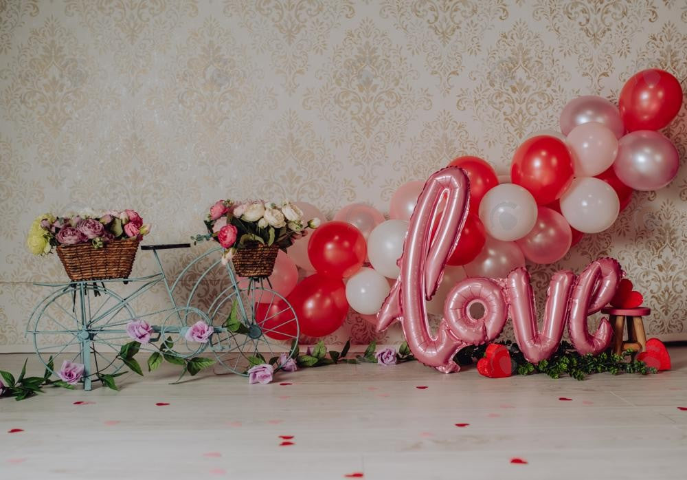Allenjoy Valentine Love Balloons With A Bicycle Photography Backdrop Gbsx-01234