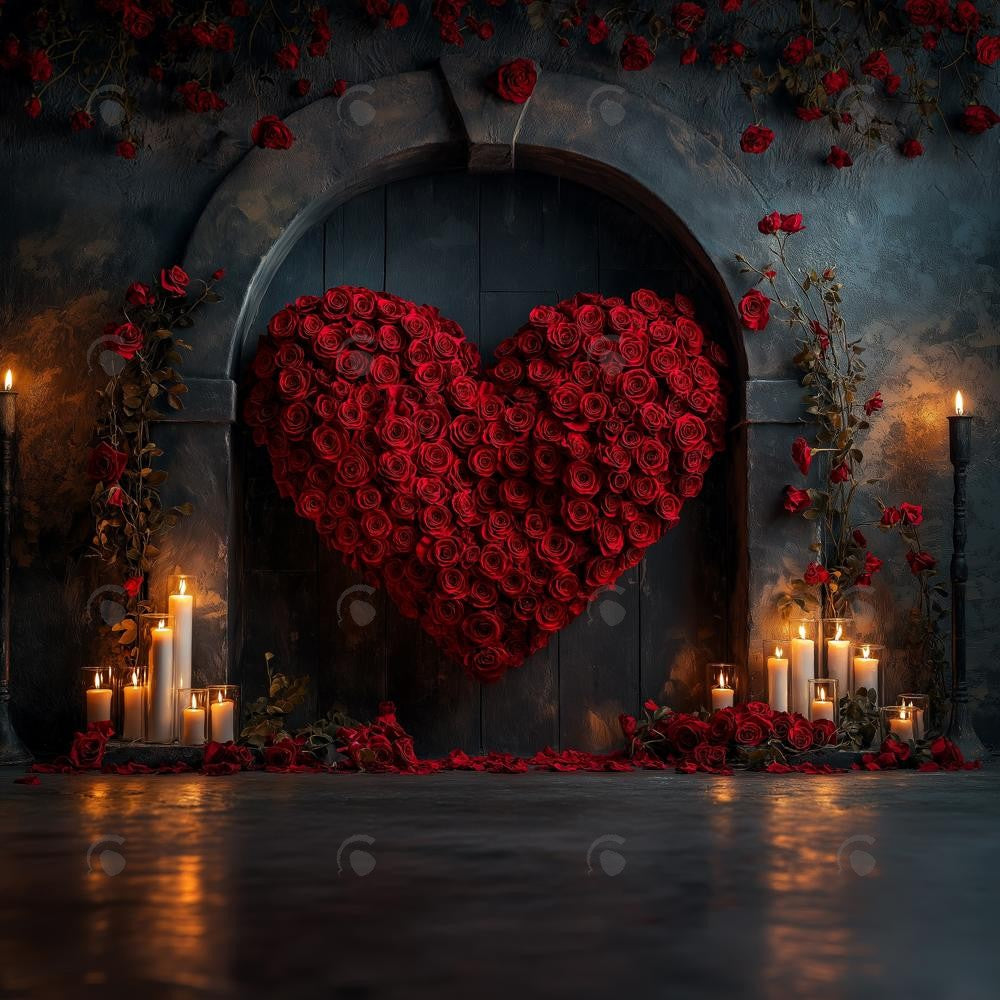 Allenjoy Valentine Love Rose Arched Candle Wall Photography Backdrop Gbsx-01330