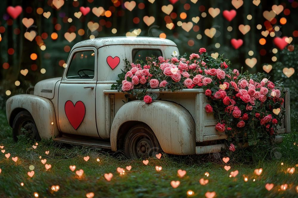 Allenjoy Valentine Old Truck With Flowers Photography Backdrop Gbsx-01424