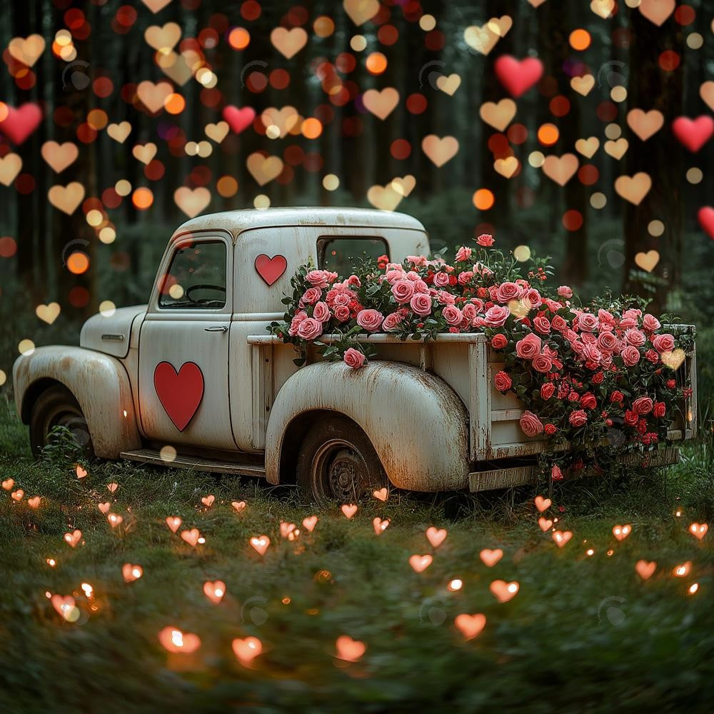 Allenjoy Valentine Old Truck With Flowers Photography Backdrop Gbsx-01424