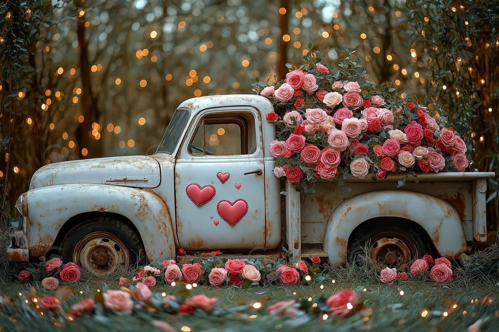 Allenjoy Valentine Old Truck With Flowers Photography Backdrop Gbsx-01425