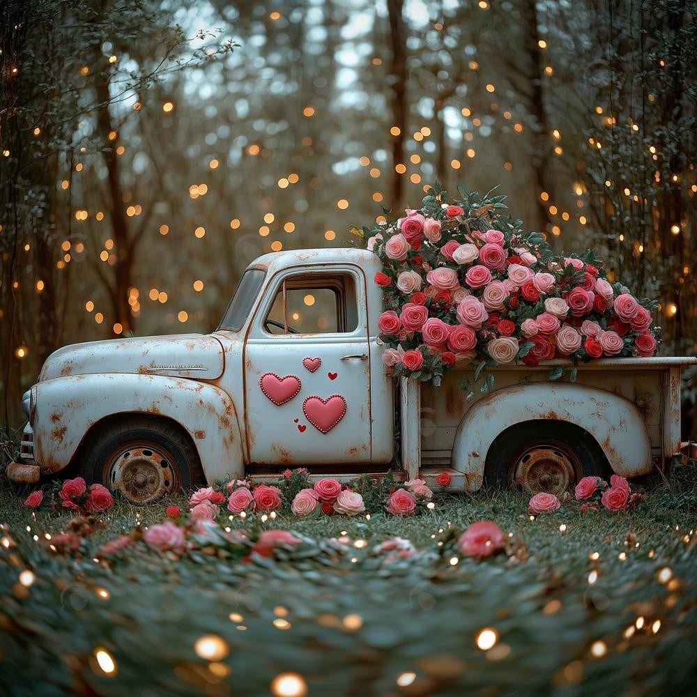 Allenjoy Valentine Old Truck With Flowers Photography Backdrop Gbsx-01425