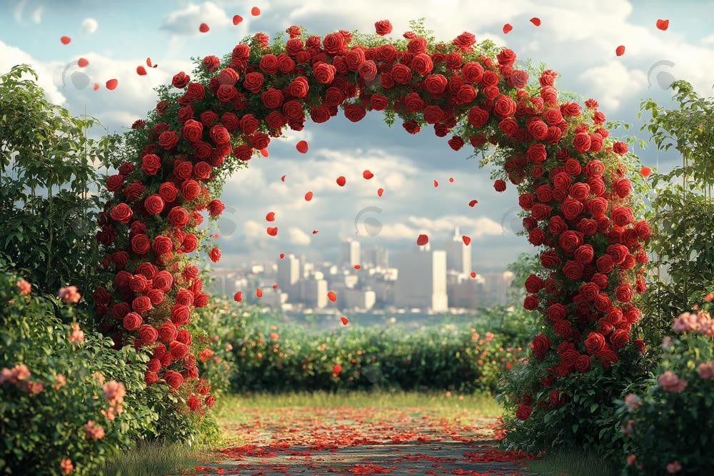 Allenjoy Valentine Outdoor Flower Arch Red Roses Photography Backdrop Gbsx-01335