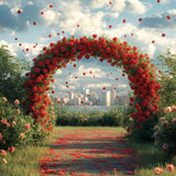 Allenjoy Valentine Outdoor Flower Arch Red Roses Photography Backdrop Gbsx-01335