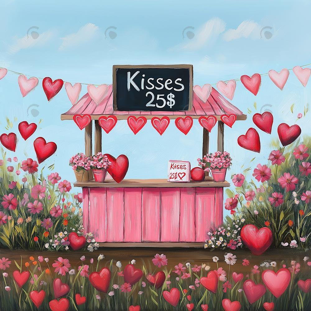 Allenjoy Valentine Painting Kissing Booth Photography Backdrop Gbsx-01398