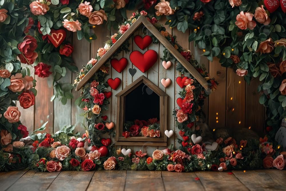 Allenjoy Valentine Pet Wooden Floral Dog House Photography Backdrop Gbsx-01427