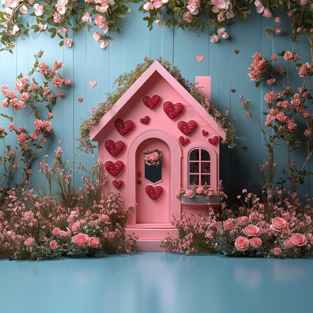 Allenjoy Valentine Pet Wooden Floral Dog House Photography Backdrop Gbsx-01428