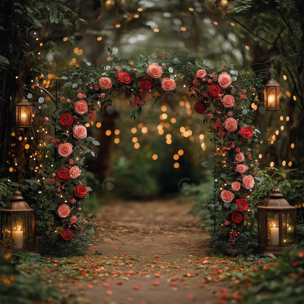 Allenjoy Valentine Picnic Flower Arched Path Photography Backdrop Gbsx-01356