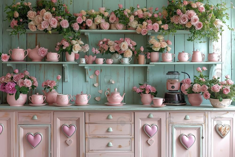 Allenjoy Valentine Pink And Blue Rose Flower Kitchen Photography Backdrop Gbsx-01318