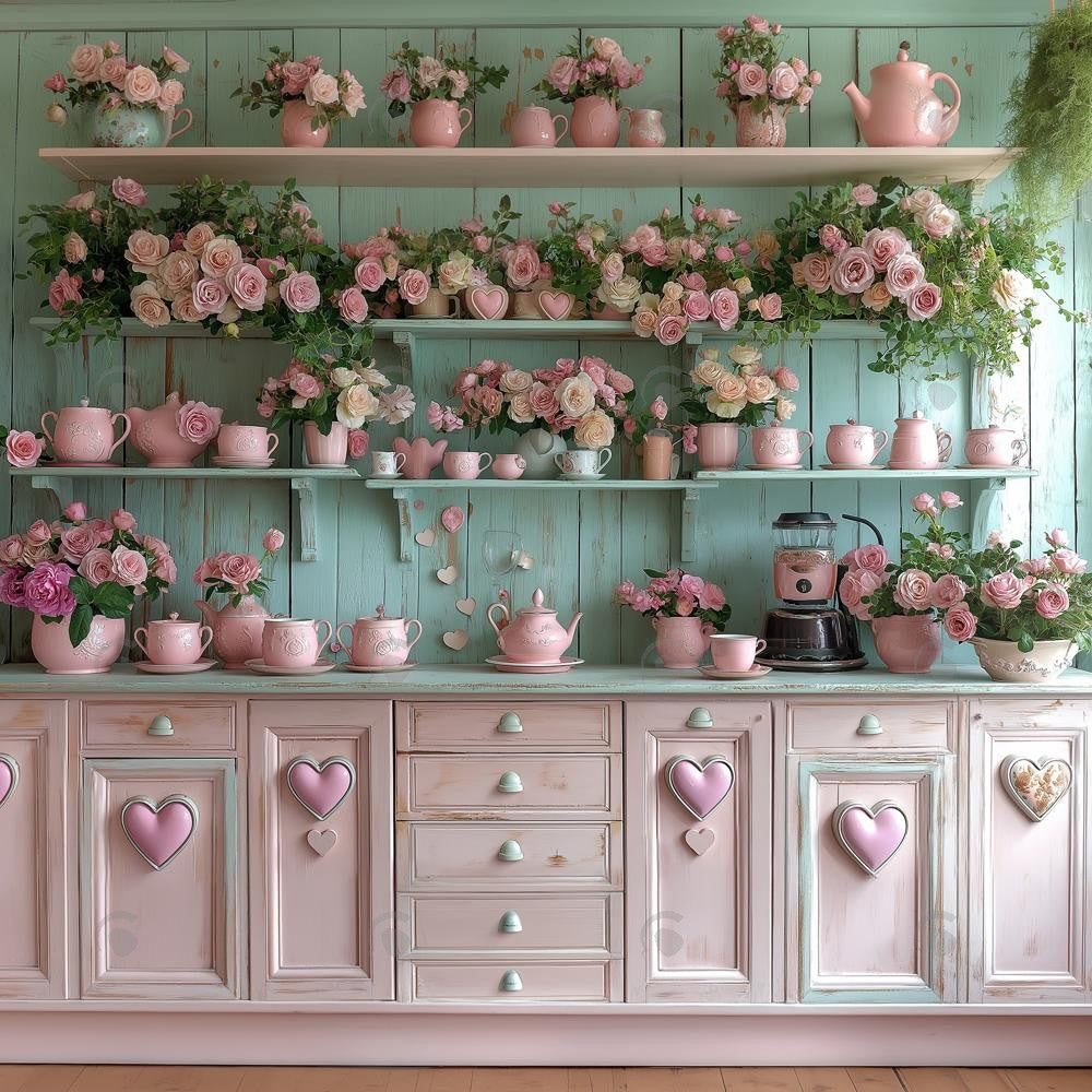 Allenjoy Valentine Pink And Blue Rose Flower Kitchen Photography Backdrop Gbsx-01318