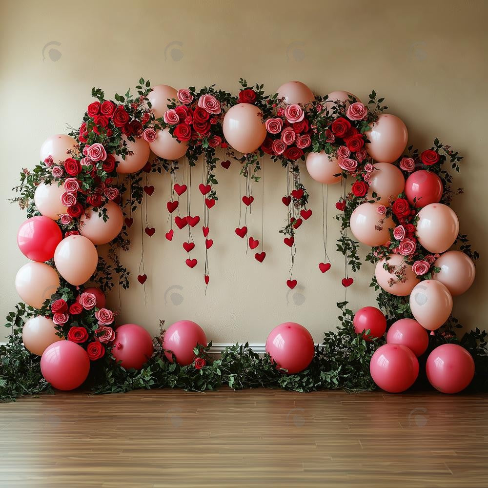 Allenjoy Valentine Pink Floral Arch Photography Backdrop Gbsx-01422