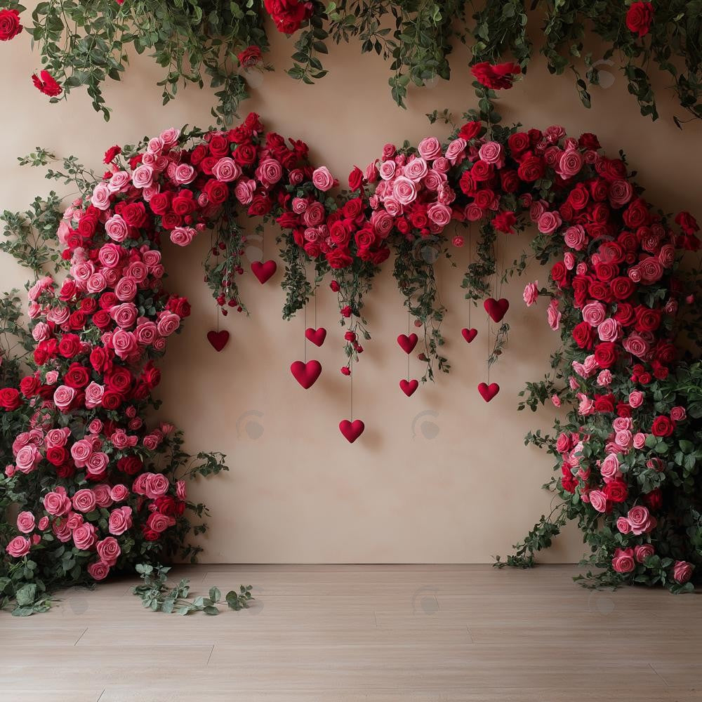 Allenjoy Valentine Pink Floral Arch Photography Backdrop Gbsx-01423