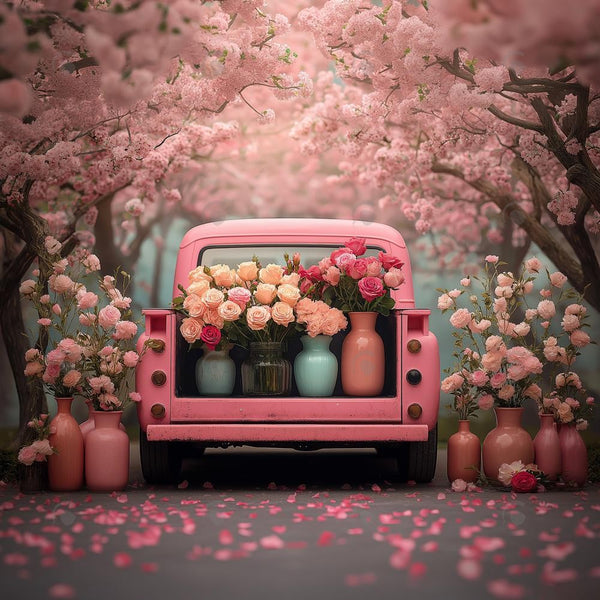 Allenjoy Valentine Pink Flowers Truck Photography Backdrop Gbsx