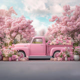 Allenjoy Valentine Pink Flowers Truck Photography Backdrop Gbsx-01322