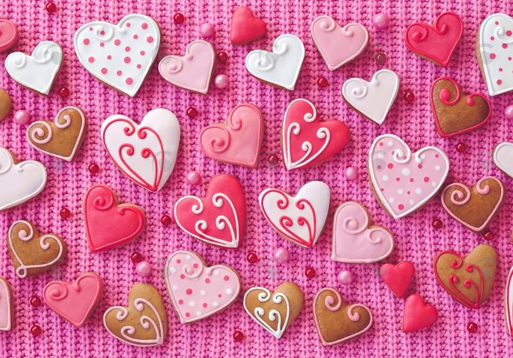 Allenjoy Valentine Pink Heart Gingerbreads Cookies Photography Backdrop Gbsx-01238