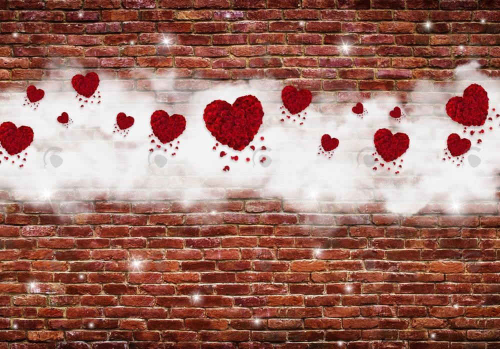 Allenjoy Valentine Red Brick Wall White Cloud Glitter Photography Backdrop Gbsx-01296