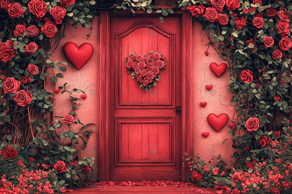 Allenjoy Valentine Red Flower Door Photography Backdrop Gbsx-01325