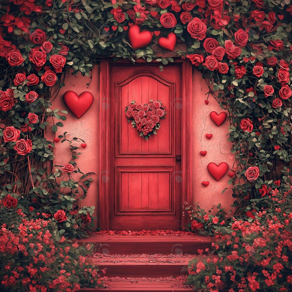 Allenjoy Valentine Red Flower Door Photography Backdrop Gbsx-01325
