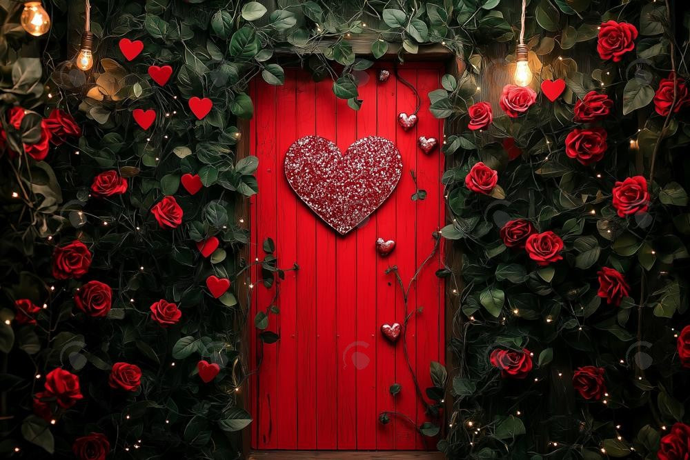 Allenjoy Valentine Red Flower Door Photography Backdrop Gbsx-01326