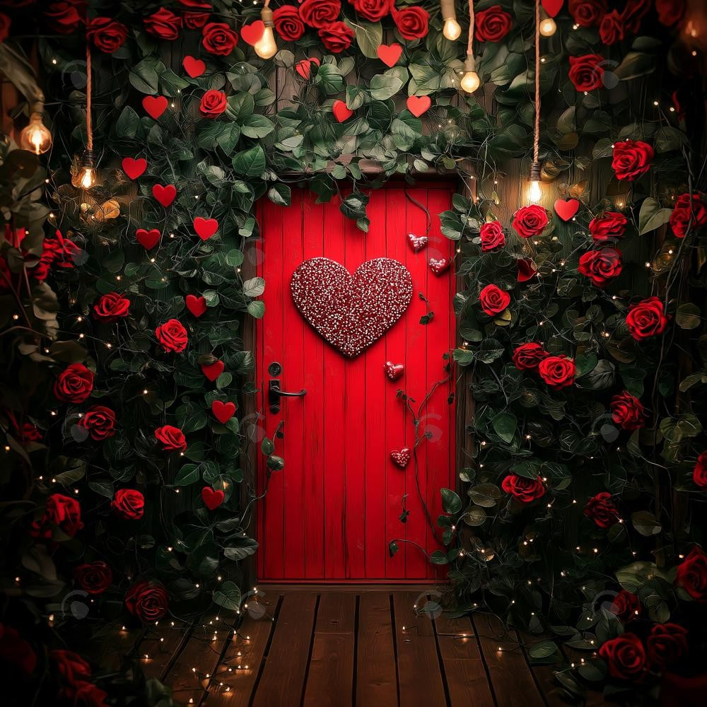 Allenjoy Valentine Red Flower Door Photography Backdrop Gbsx-01326