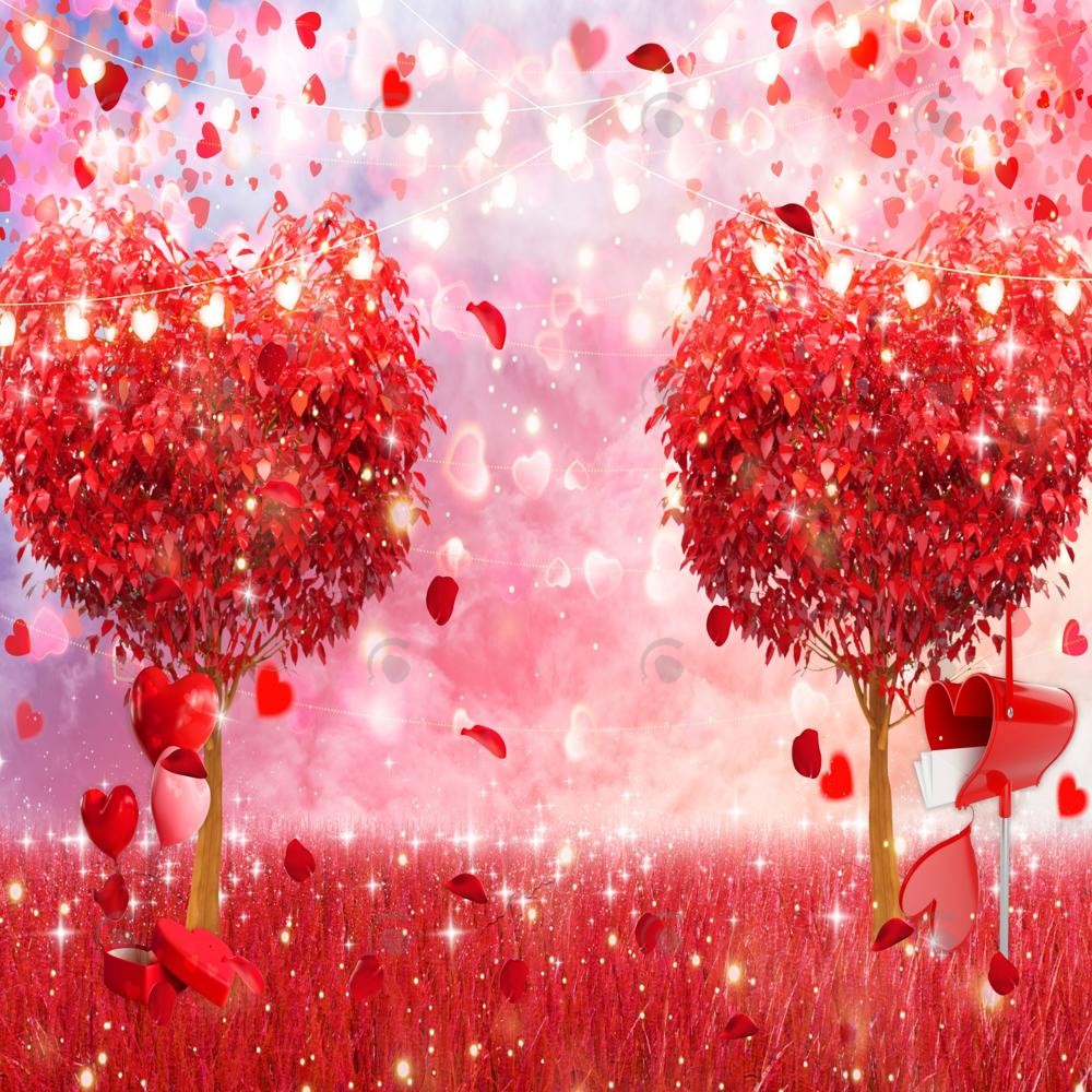 Allenjoy Valentine Red Heart Trees Photography Backdrop Gbsx-01272