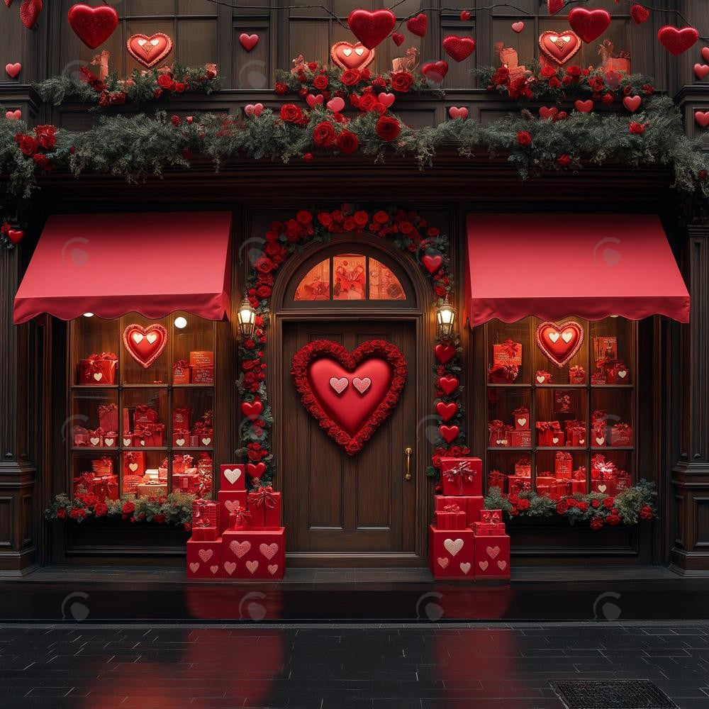 Allenjoy Valentine Red Love Shop Photography Backdrop Gbsx-01360