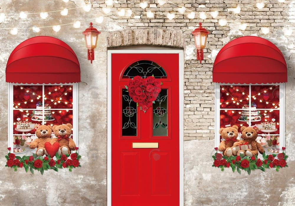Allenjoy Valentine Red Shop Door Photography Backdrop Gbsx-01267
