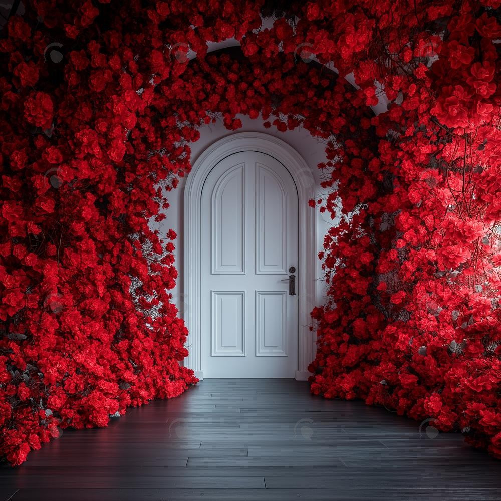 Allenjoy Valentine Red Walls And White Doors Flower Photography Backdrop Gbsx-01415