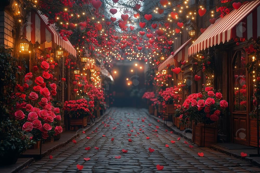 Allenjoy Valentine Romantic Street Floral Photography Backdrop Gbsx-01387